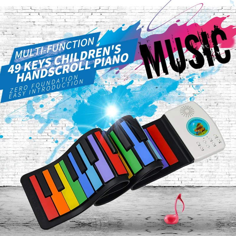 Controle de Rolo Sintético para Crianças Eletrônicos para Crianças Teclas Brinquedo Macio Handscroll Piano Instrumentos Musicais Iniciantes 49 - Image 3