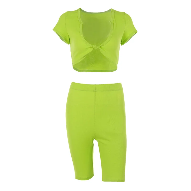 two piece clothing sets women outfits 2019 summer 2 piece set green crop top and shorts set sport jogging femme tracksuit