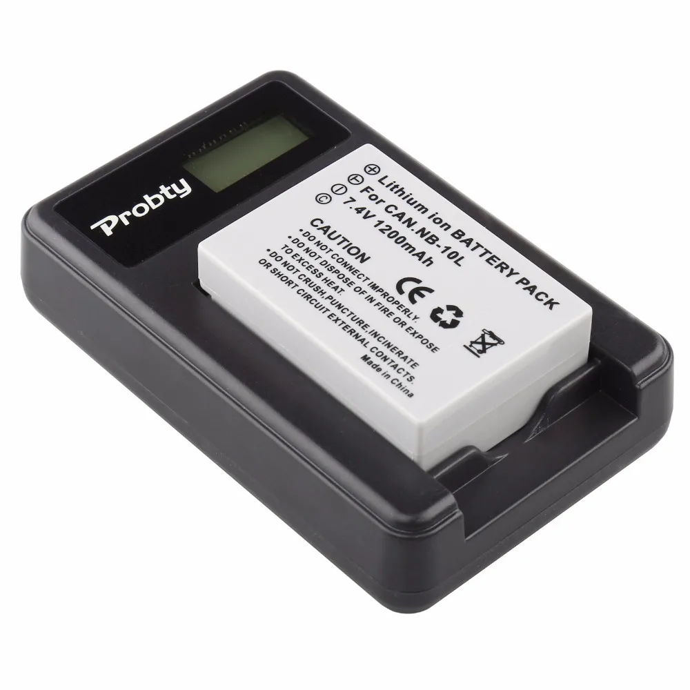 Probty NB10L NB10L NB 10L Battery + USB LCD Charger for Canon