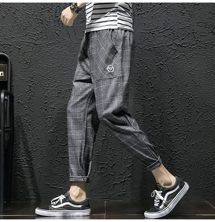 New style Fashion Male autumn slim fit Elastic waistline Casual pants/Male High quality Ankle-Length grid Haroun pants