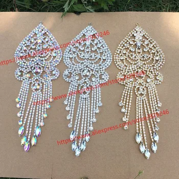 

fancy fringe crystal applique for bridal wedding decoration silver AB gold AB white rhinestone trims for garments hat accessory