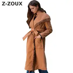 Z-ZOUX Для женщин пальто кисточкой сшивание отложной воротник повязки Для женщин зимнее пальто 2018 Новая мода Длинные Для женщин s Шерстяные