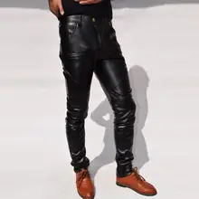 Теплый ветрозащитный мотоциклетные брюки из искусственной кожи мужские узкие брюки из искусственной кожи Штаны для мужчин мужские панталоны склейки, черные модные современные