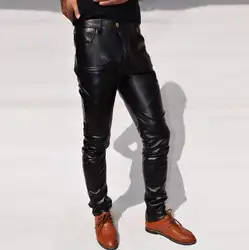 Теплый ветрозащитный мотоциклетные брюки из искусственной кожи мужские узкие брюки из искусственной кожи Штаны для мужчин мужские