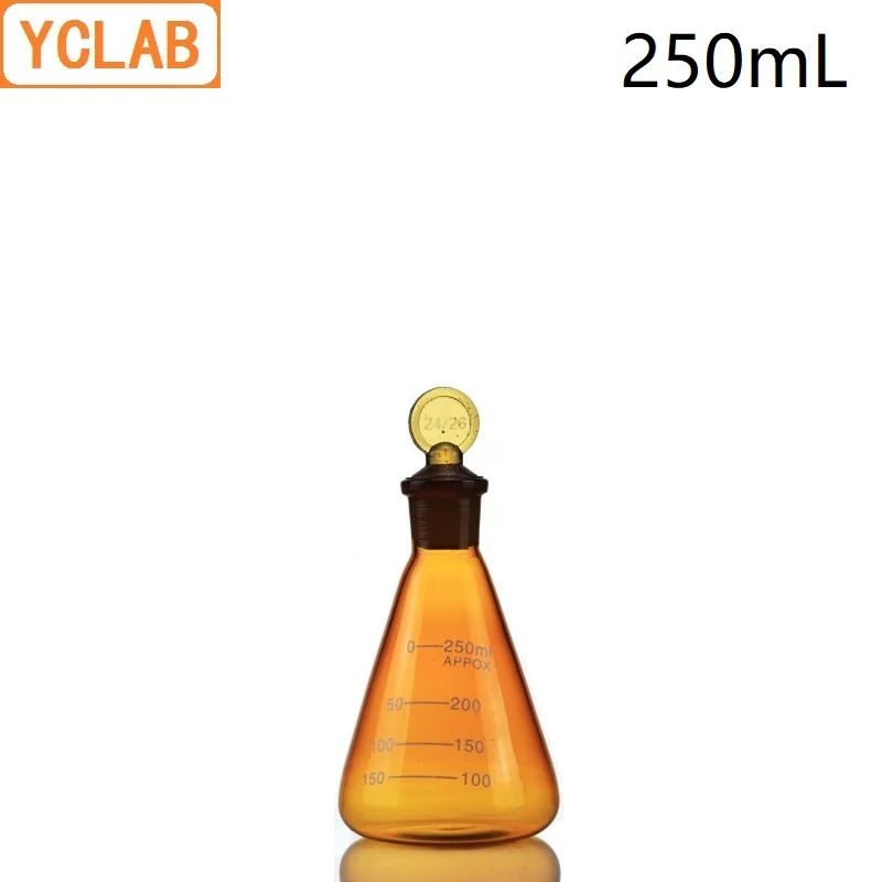 

YCLAB 250mL Conical Flask Brown Amber Borosilicate 3.3 Glass Standard Ground Mouth with Stopper Laboratory Chemistry Equipment