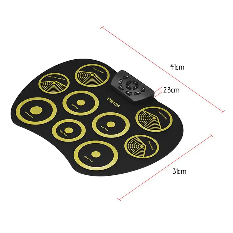 Портативная электронная барабанная установка, барабанный набор, 9 силиконовых подушечек, питание от USB, с педалями для ног, барабанные палочки, кабель USB