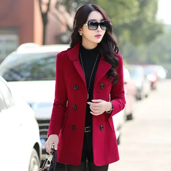 

New Nice Fashion Spring Women Wool Jackets Double-breasted Button Lapel Multicolor Wool Coat Outwear Winter Coat Plus Size A148