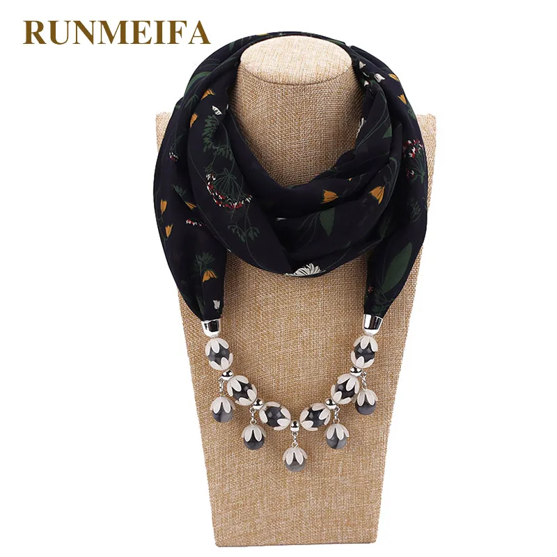 

RUNMEIFA Decorative Scarf Bohemian Chiffon Necklace Scarf Beads Pendant Women Scarf Spring Muslim Head Scarves Hijab Accessories