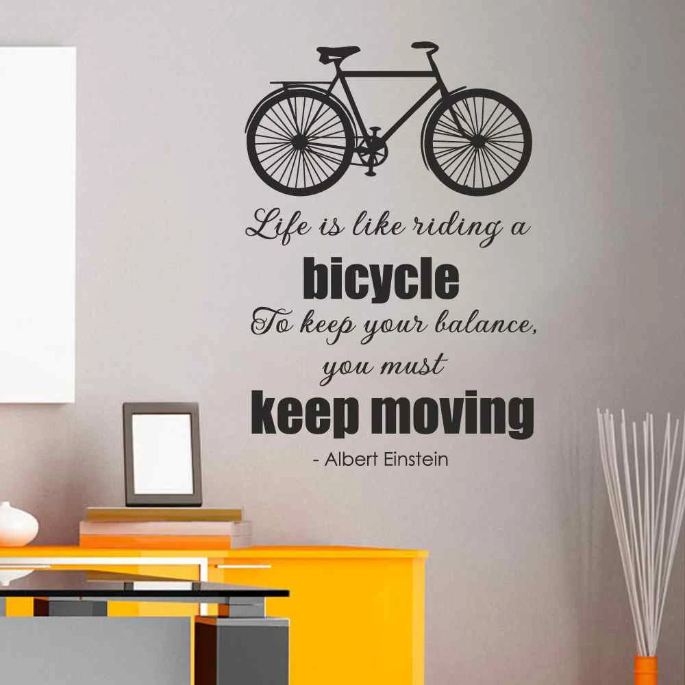 Albert Einstein Citation Decal La Vie Est Comme Une Bicyclette Citations De Motivation Peintures Murales Einstein Mur Art Stickers Aliexpress