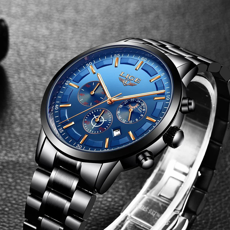 2018LIGE Watch Mens Sports Waterproof Top Luxury Brand Quartz Clock Business Fashion Full Steel Mens Watches Relogio Masculino