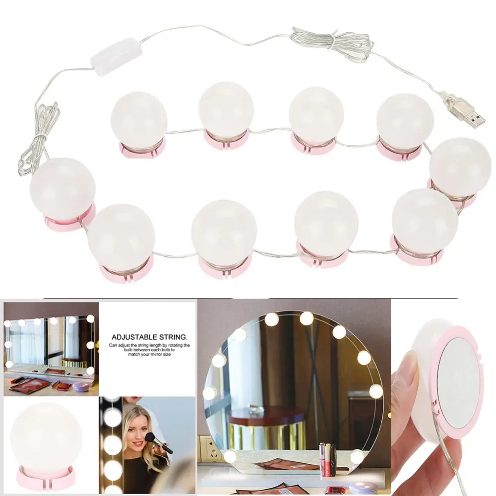 

Makeup Mirror Vanity LED Light Bulbs Kit USB Charging Port Cosmetic Lighted Make Up Mirrors Bulb Adjustable Lights G0308