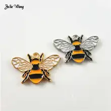 Julie Wang 8pcs Esmalte Bee Animal Liga Colar de Pingente Para As Mulheres Fazer Chaveiro Contas Pulseira Encantos Acessórios Feitos À Mão(China)