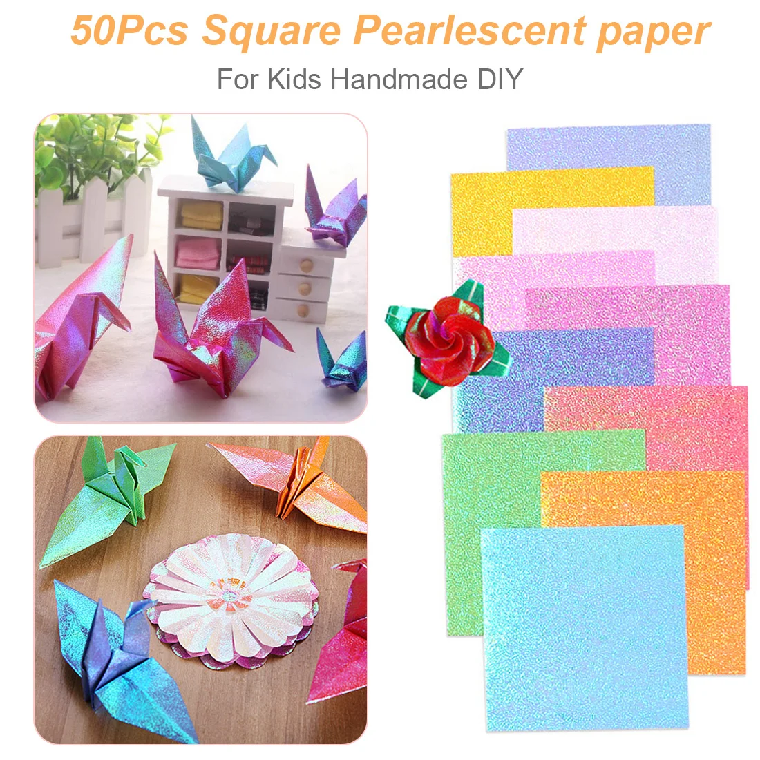 Solid Color 50pcs/set Square Origami Paper Single Side Shining Folding