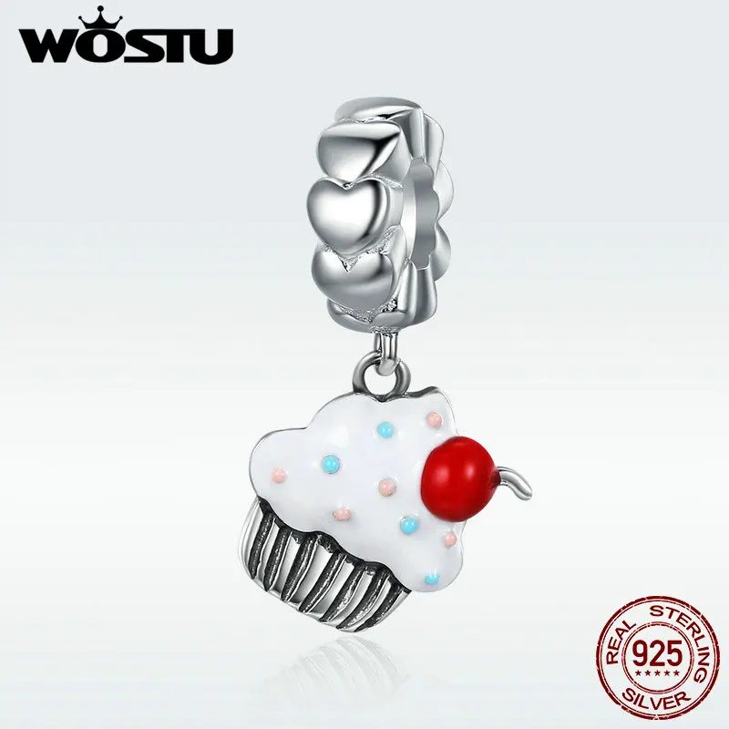 WOSTU Genuine 925 Sterling Silver Cupcake As Element Colorful Enamel Charm fit original WST Bracelet DIY Jewelry Gift DXC350