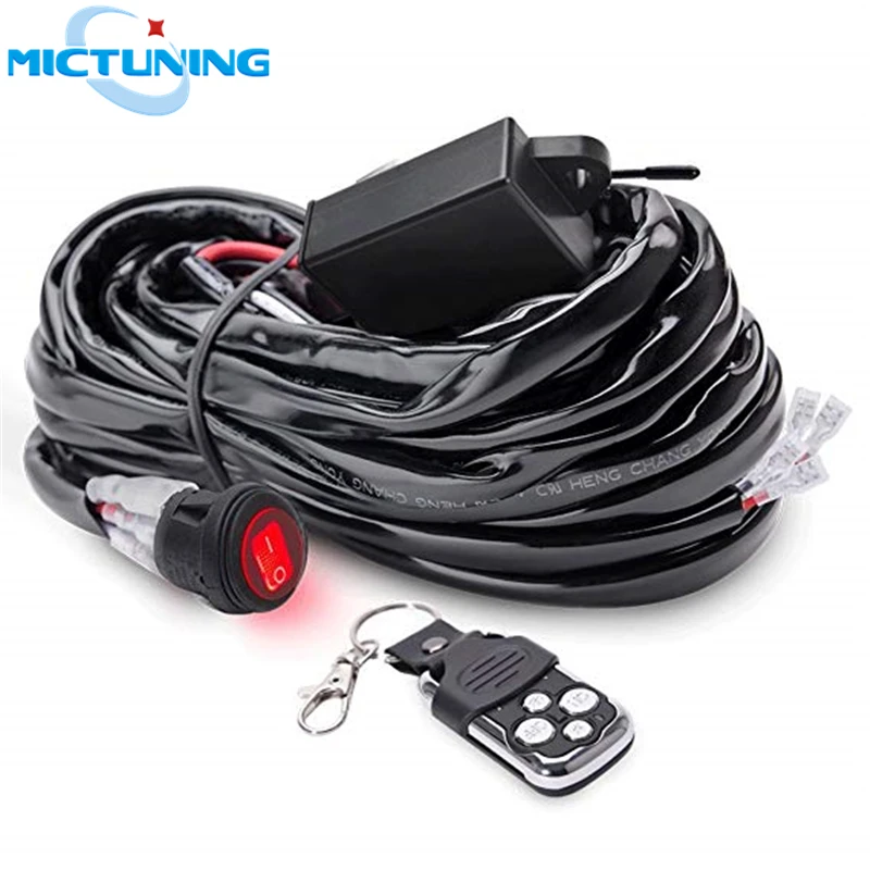 

MICTUNING Car LED Work Light Bar Wiring Harness 40Amp Relay Fuse ON-OFF-Strobe Red Waterproof Switch 2 Leads with Remote Control
