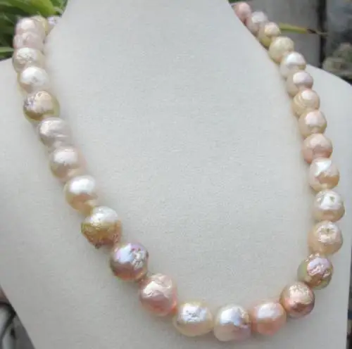 

18INCH GORGEOUS! Natural multicolourSOUTHSEA 11mm Kasumi Pearl Necklace 925silverCLAS