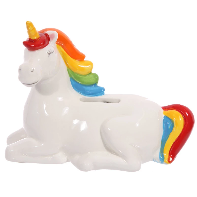 1Piece Mystical Unicorn On Rainbow Money Box White Horse Piggy Bank