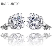64 Faces Crystal Simple Silver Plated Stud Earrings Luxury Charm Jewelry Snowflake Crystal Stud Earrings Xmas Gift