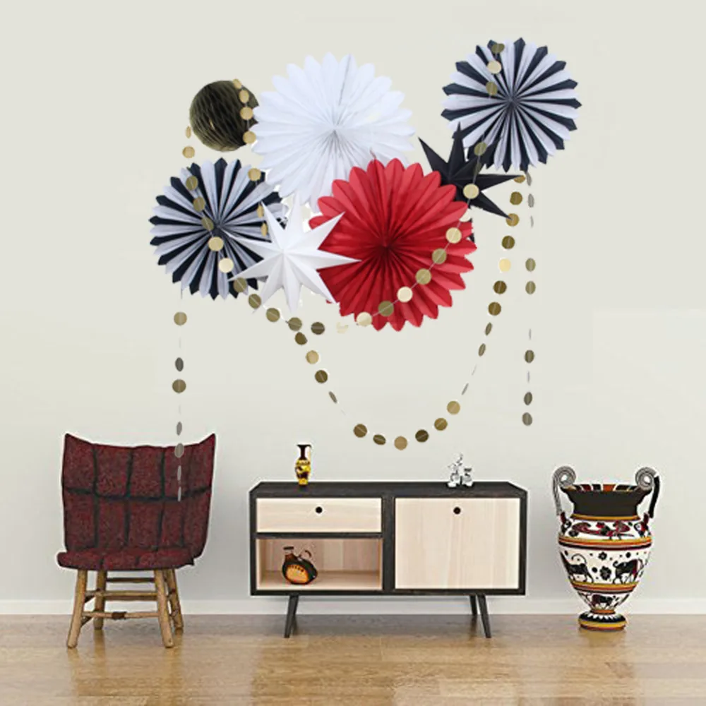 9pcs Home Decorative Set Paper Fan/9 Angles Star/S...