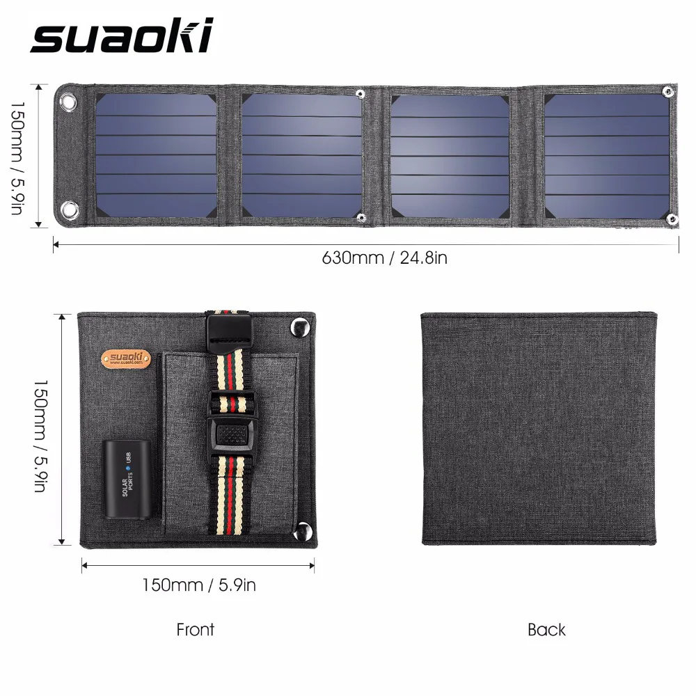 

Suaoki 14W Solar Panel 5V USB Output Portable Foldable Power Bank Solar Charger for Smartphone Tablets and Camping Travel