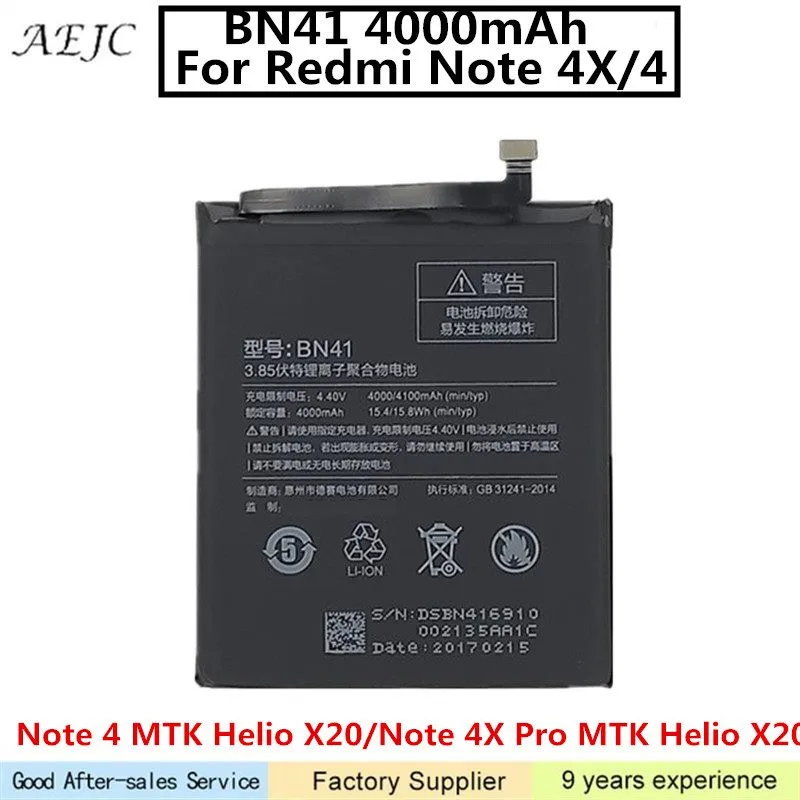 

4100mAh Battery For Xiaomi Redmi Note 4 Battery Note 4X Pro MTK Helio X20 4GB RAM For Redmi Note 4X Lithium Polymer Batteries