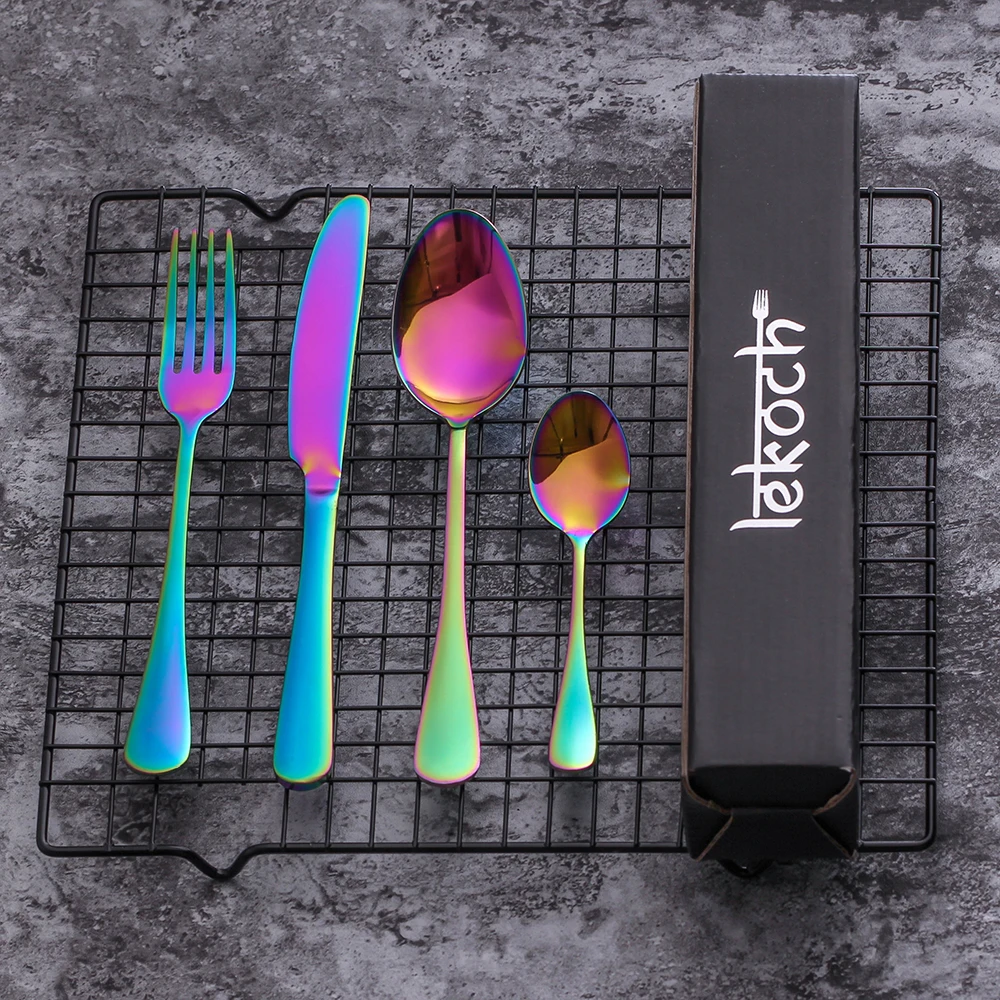 Multi Colors Cutlery Mirror Polishing Stainless Steel Dinnerware Fork Scoops Set Dessert Portuguese Style Solid Tableware посуда нож