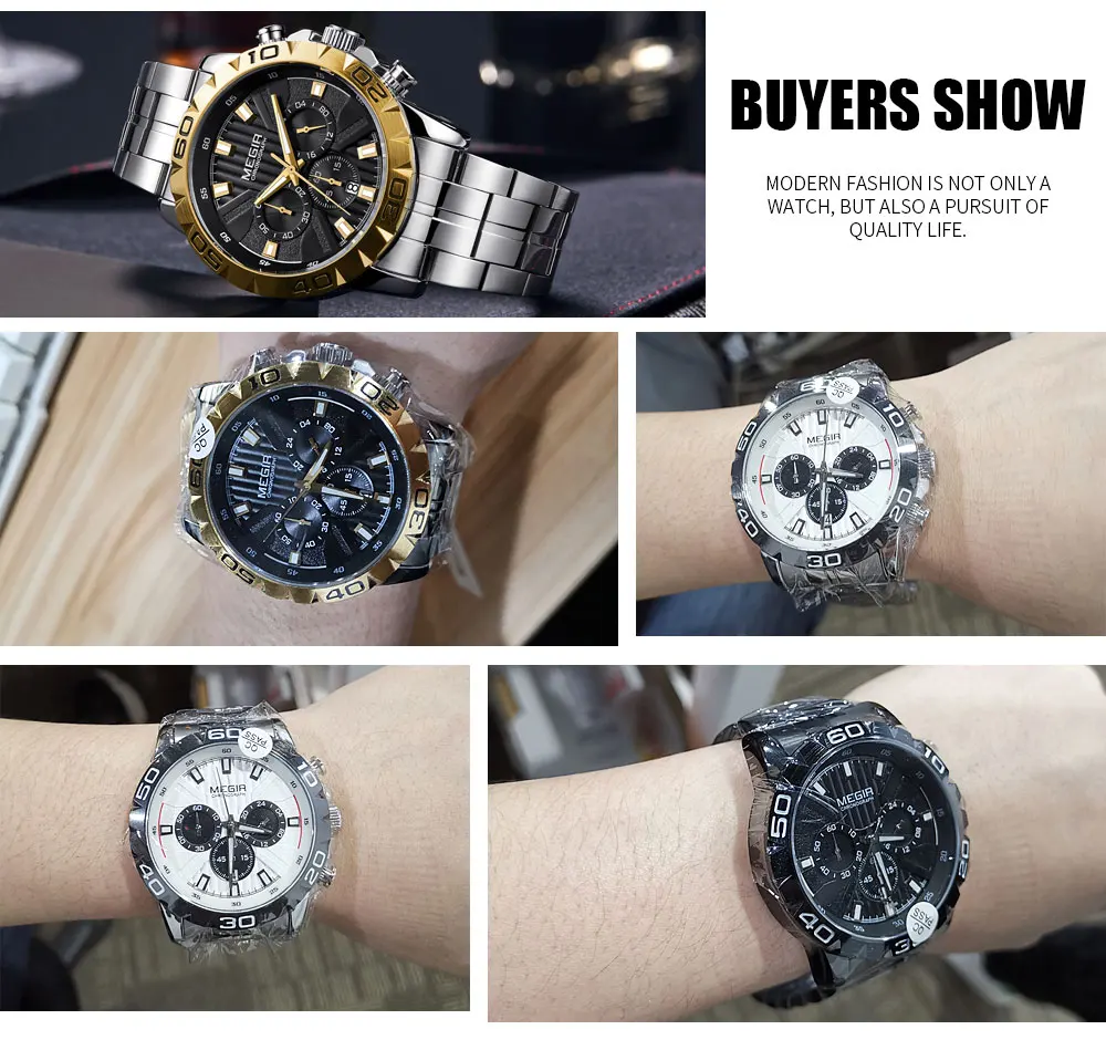 MEGIR мужские деловые кварцевые часы с хронографом, водонепроницаемые светящиеся армейские наручные часы, мужские часы, мужские часы, 2087 золото
