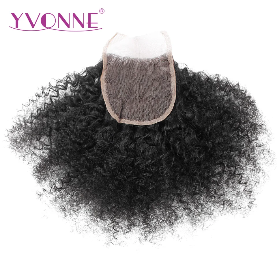 

YVONNE Afro Kinky Curly Brazilian Virgin Hair Lace Closure 4x4 Free Part Human Hair Closure Natural Color Free Shipping