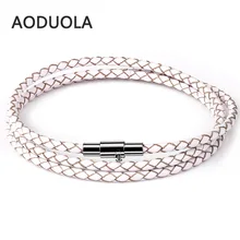 60cm Cheap Wholesale Fashion Men Leather Bracelet Brand New Trendy Bracelets with Magnet Clasp For women and men jewelry gift trendy beads layered magnet clasp flower print bracelet for women