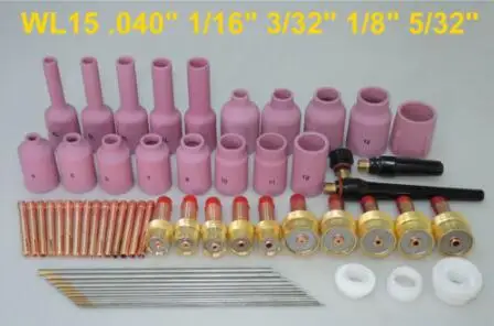 

Tosense Free shipping 62 pcs!!! TIG Welding Torch Gas Lens Kit WP-17 WP-18 WP-26 WL15 Lanthanate Tungsten