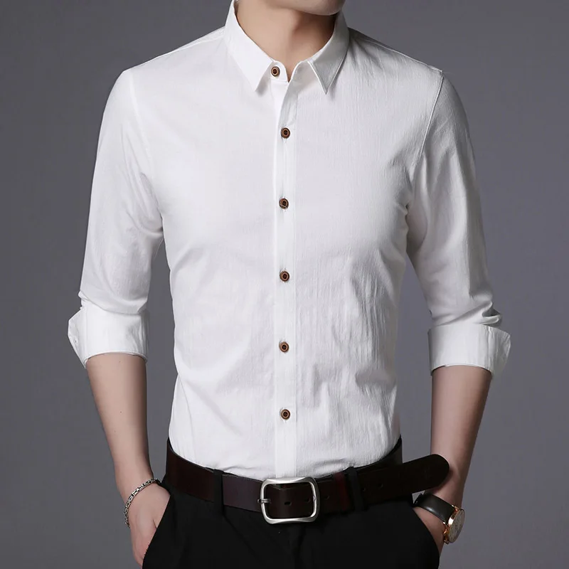 Модная брендовая дизайнерская рубашка, Мужская однотонная приталенная уличная одежда с длинным рукавом на пуговицах, повседневная мужская одежда высшего класса для мальчиков - Цвет: Белый