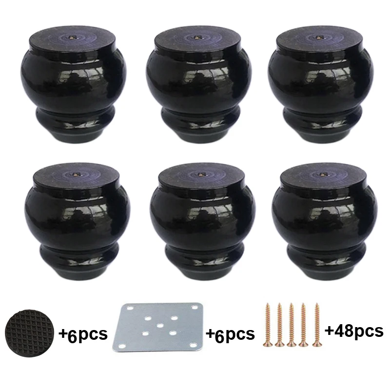6pcs Wood Sofa Legs H=80mm Black Solid wood Finished Replacement Furniture Feet Applicable sofa bed cupboard dressing table | Мебель