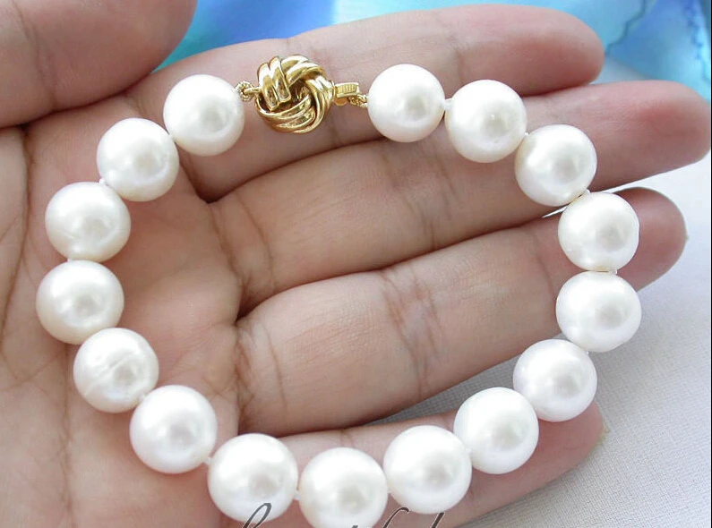 

Free shipping@@@@@REAL A++ 8" 12mm white round freshwater cultured pearl bracelet Z4494