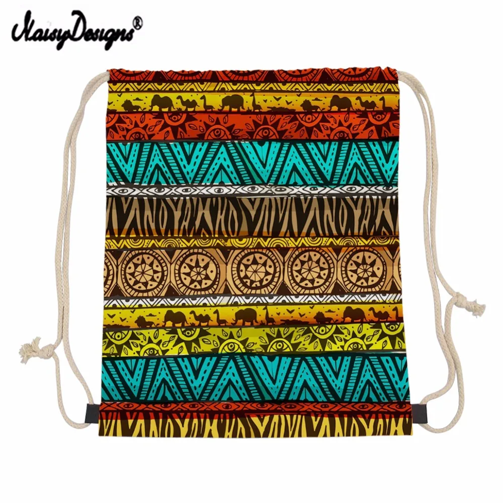 Small Drawstring Bag Women African Style Backpack Draw String Bags Kids Girls linen Drawstring Eco Bag