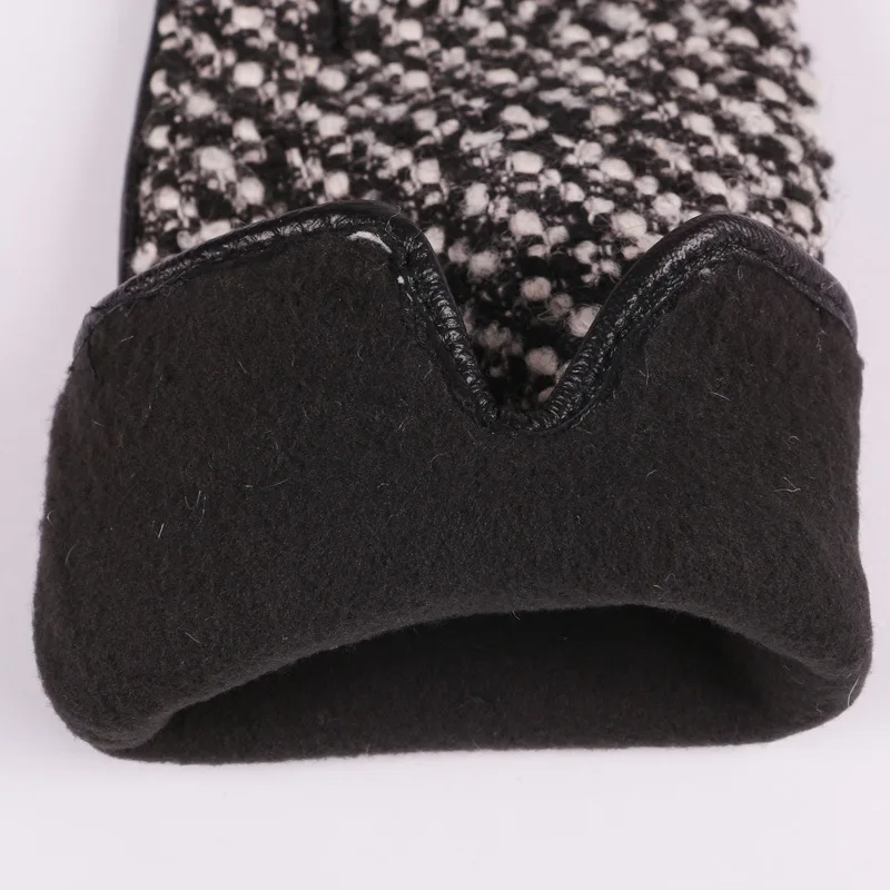 Autumn Winter Woman's Gloves Sheepskin Patchwork Driving Leather Gloves Warm Lined Female Mittens A1051-1