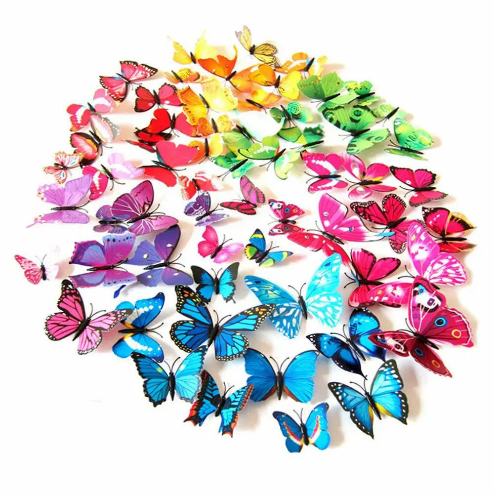 

12Pcs/Lot 3D PVC Butterfly Wall Sticks Art Home Decor DIY Room Magnetic Vinyl Removable Sticker Decals New