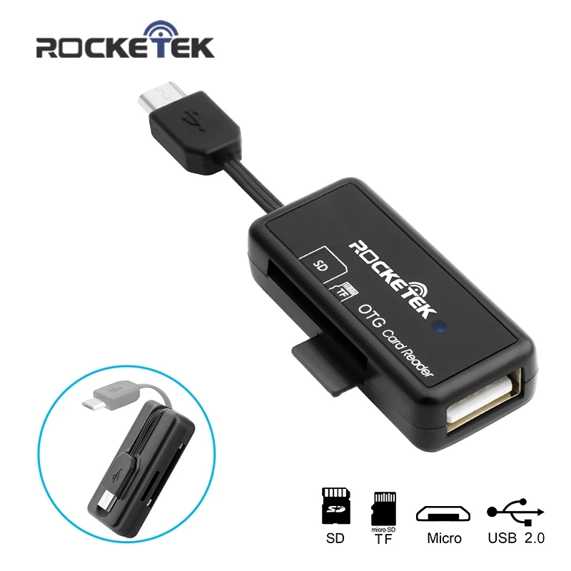 ROCKETEK высокого качества usb 2,0 multi 2 в 1 памяти otg телефон card reader Адаптер для SD/TF micro SD компьютер аксессуары для ноутбуков