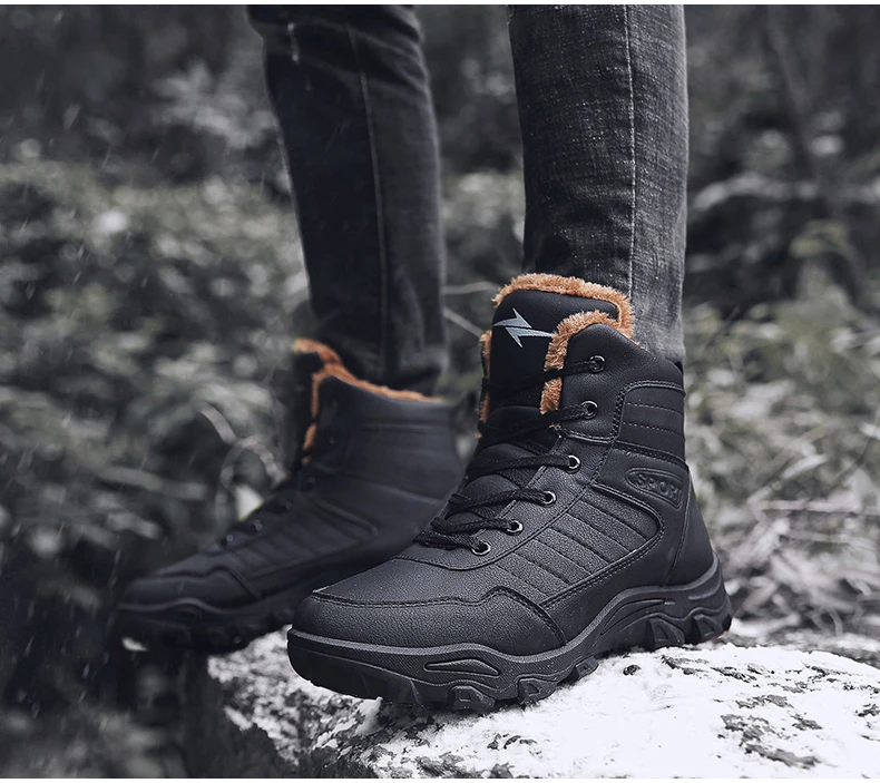 Men's Ankle Boot Casual Mens Boots Winter Warm Men Snow Boot With Fur Black Motorcycle Winter Boots Men Waterproof Plus Size 11 (8)