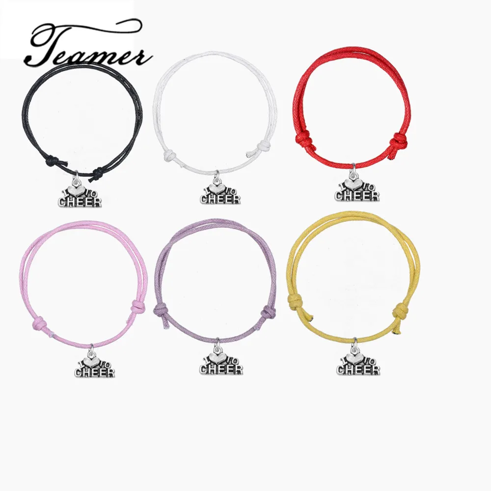 

Teamer Korean Wax Cord Wrap Bracelet Adjustable Message Pendant Bracelets Wording I Love To Cheer Gifts 5pcs/lot Colorful