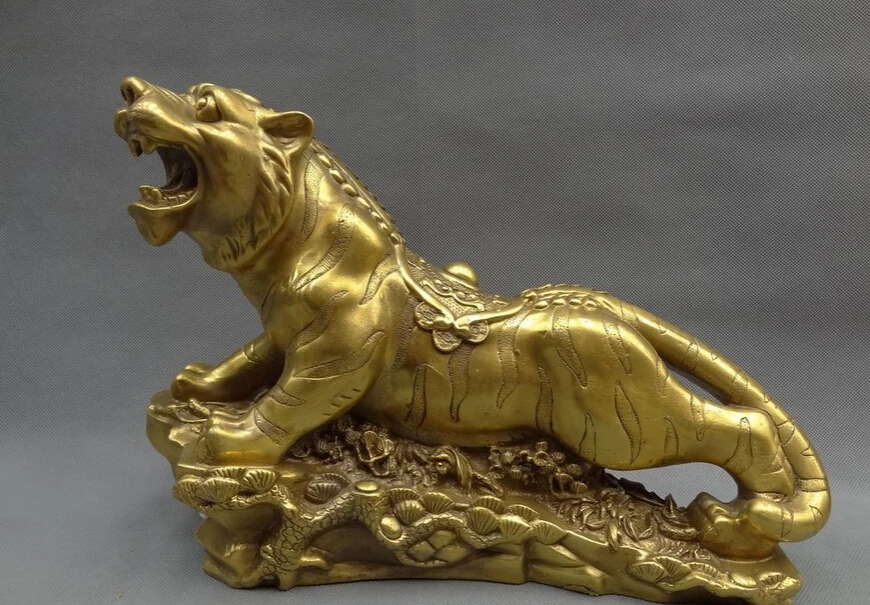 

Collectible bronze S1224 15" Chinese Brass Animals Year Zodiac Wild Run Fu Tiger On Pine Tree Statue B0403