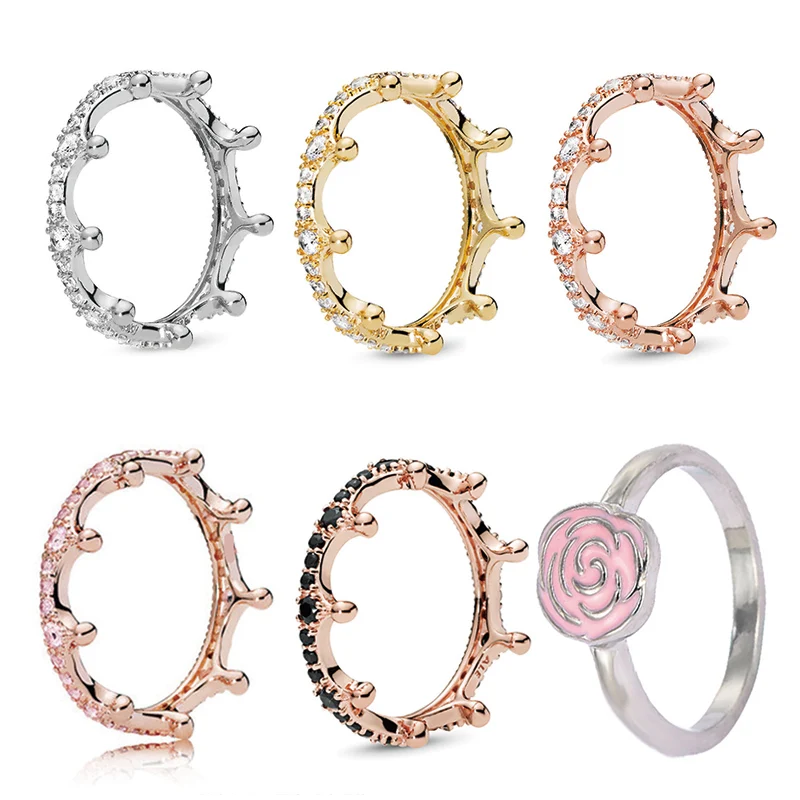 

Special offer Rose Gold Silver Pandoro An crown Finger Ring Stackable Round Party Ring For Women Original Jewelry Gift 2019 New