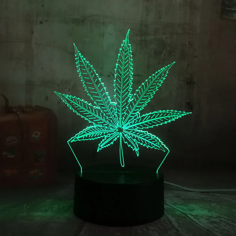  Beautiful Weed Hemp Leaf 3D LED Lamp House Decoration Sleep Night Light Lamp Desk Table Holiday Gif - 32836925887