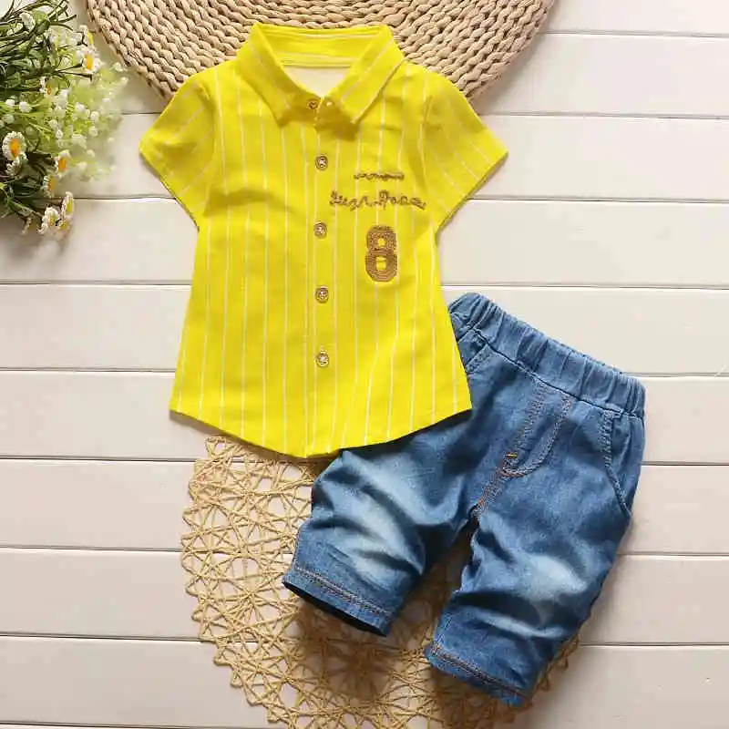 BibiCola/комплекты летней одежды для маленьких мальчиков Модный летний костюм для маленьких мальчиков Детское пальто+ штаны модный костюм из 2 предметов для маленьких мальчиков - Цвет: yellow