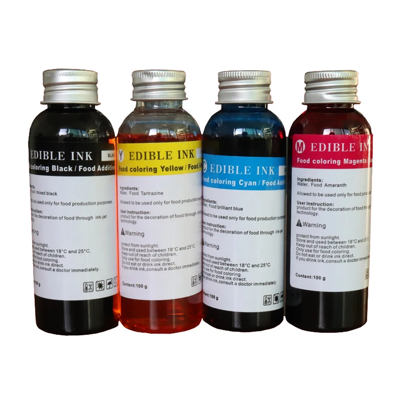 

hot High quality 4 colors(CMYK) Edible Ink For Canon for Epson Desktop Inkjet Printer For Cake Chocolate coffee & food printer
