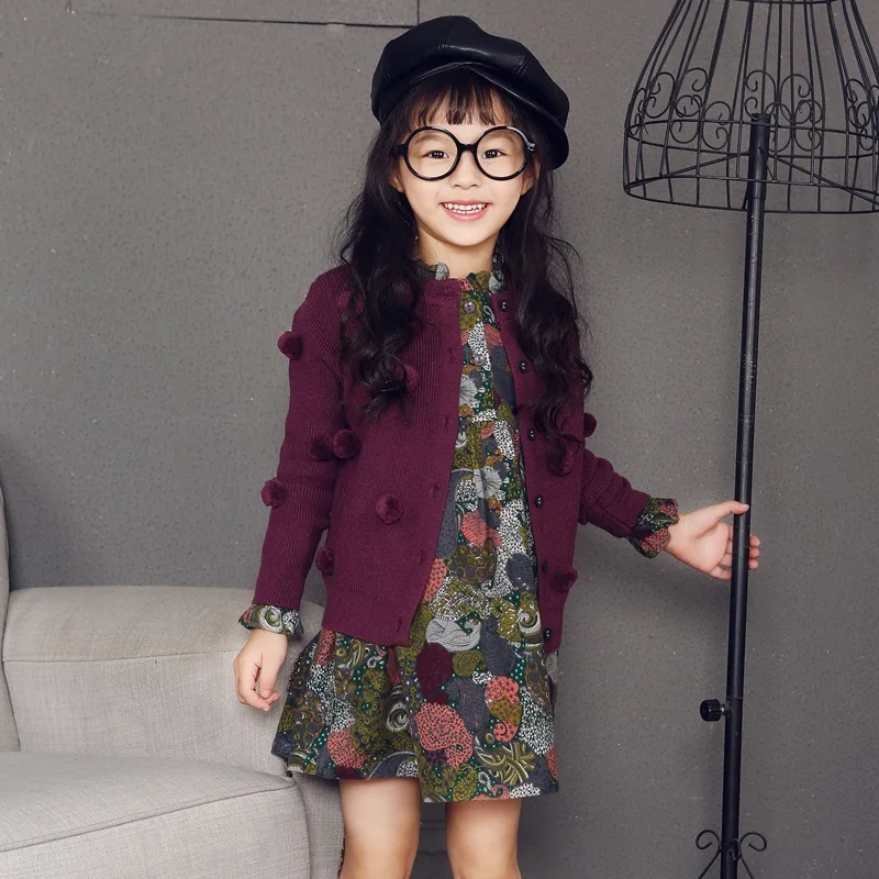 Girls Cardigan Autumn Winter Kids Girls Sweaters Pompom Knitted Toddler Girl Winter Clothes Sweater Coat Girls Outerwear