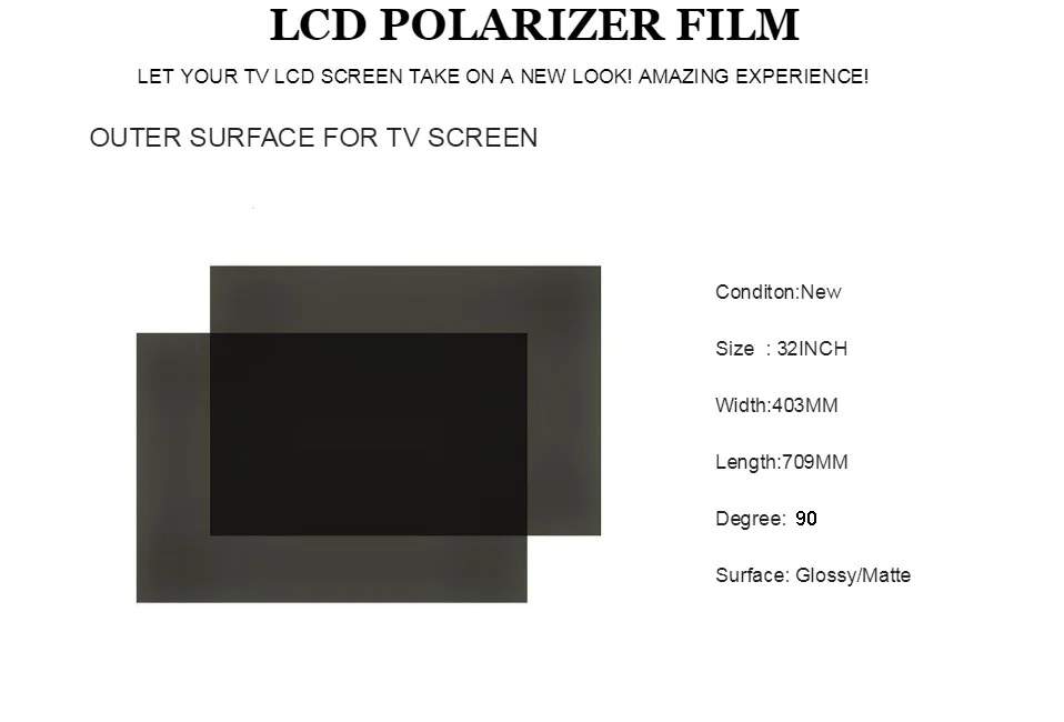 50 шт./лот, новинка, 32 дюйма, 90 градусов, глянцевая, 715 мм* 403 мм, ТВ, lcd, поляризатор, lcd пленка, поляризационные листы, продвижение