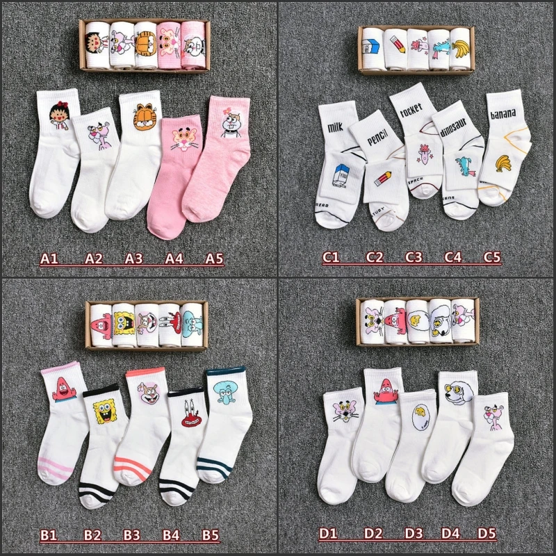 5 пар/лот носки для женщин Весна Лето Харадзюку мультфильм печати носки женские повседневные короткие носки хлопок кактус sox дамы meias