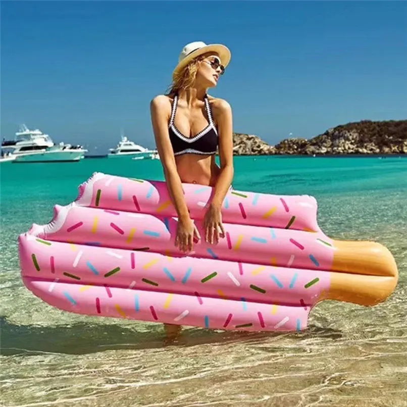 cheap Inflatable Floating Row Ice Cream Rainbow Float Mattress Pool Fun Toys Floating Row Air Bed pink blue color #2f19