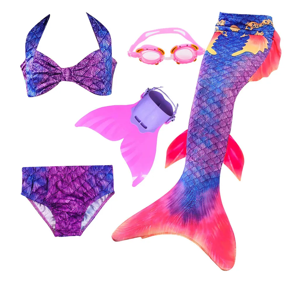 

Hot! Girls Party Cosplay Fish Dress Mermaid Tail For Swimming And 2 Pieces Swimsuit Set Swimmable With Flippers Girls Costume