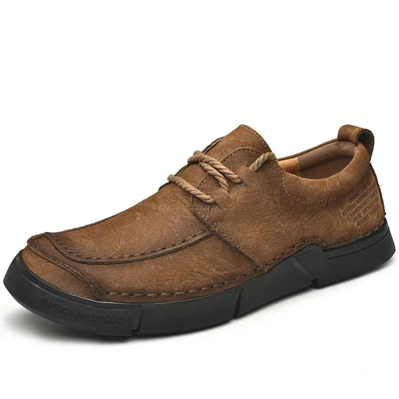 Мужская обувь из натуральной кожи наивысшего качества; повседневная обувь ручной работы; Лоферы размера плюс; мужская обувь на плоской подошве; Водонепроницаемая мужская обувь - Цвет: dark brown-lace